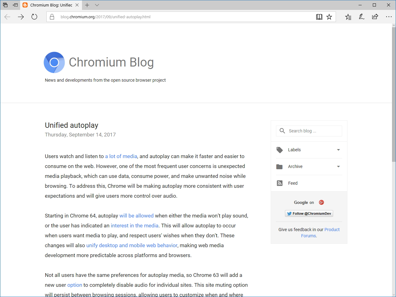 Google Chrome 64 は迷惑な自動再生動画をブロック サイトごとのミュートも導入へ 窓の杜