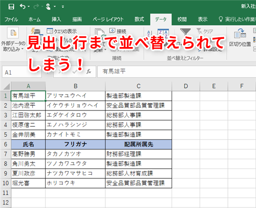 Excel なぜか見出し行まで並べ替えられるようになってしまった エクセルで見出しを並べ替えの対象から外すテク いまさら聞けないexcelの使い方講座 窓の杜