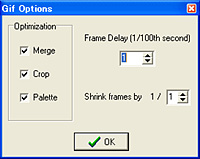 GIFアニメーションの出力時は、ダイアログで再生速度の変更や画像サイズの縮小などを指定できる