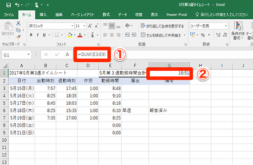 Excel 勤務時間が実働合計と計算が合わず短いのはなぜ エクセルで合計時間を正しく表示するテクニック いまさら聞けないexcelの使い方講座 窓の杜