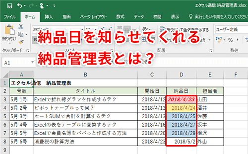 Excel 納期が近づいてきたらエクセルが教えてくれるって本当 納品