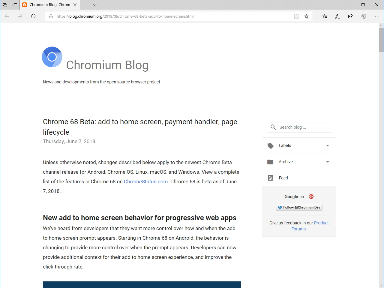 公式ブログ“Chromium Blog”