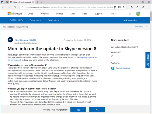 延期されていた Skype 7 0 から Skype 8 0 への移行は11月より開始 窓の杜