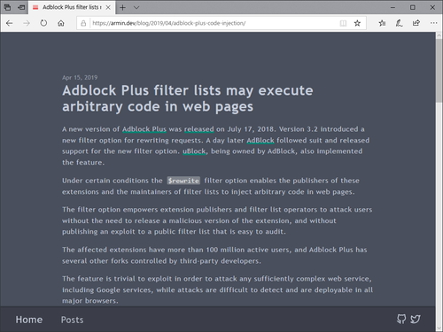 Adblock Plus のフィルターオプションに脆弱性 任意のコードが実行されてしまう恐れ 4月22日追記 窓の杜