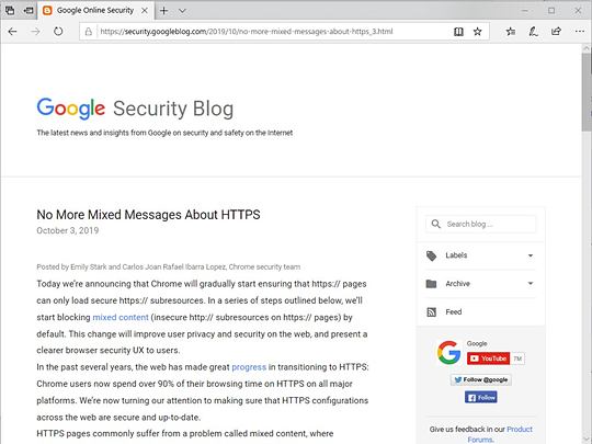 混合コンテンツはすべてデフォルトブロックへ Google Chrome 79 から段階的に実施 窓の杜