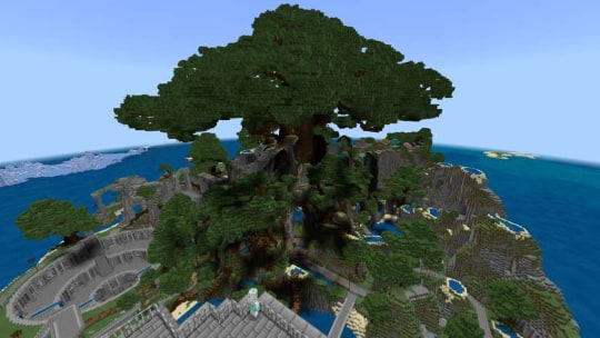 Minecraftのゲーム内ストアに巨大な樹々が茂る森に埋もれた遺跡のワールド Giant Tree が登場 窓の杜