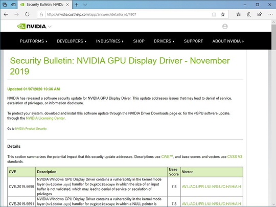Nvidia製gpuのディスプレイドライバーに複数の脆弱性 窓の杜