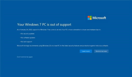 Windows 7 のサポートが終了へ デスクトップに最新環境への移行を促す全画面通知を表示 窓の杜