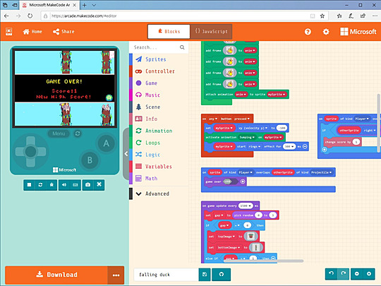 ブロックを組み合わせてレトロゲーム開発 Microsoft Makecode Arcade を一般公開 窓の杜