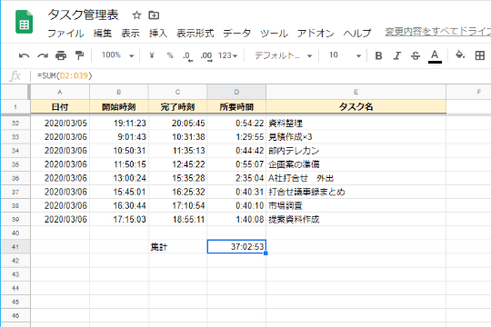 スプシで時間を計算するのは難しい タスク管理表を作りながら