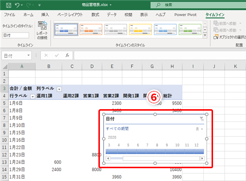 Excel ピボットテーブルの タイムライン って何 クリックとドラッグで直感的に日付データを抽出するテク いまさら聞けないexcelの使い方講座 窓の杜