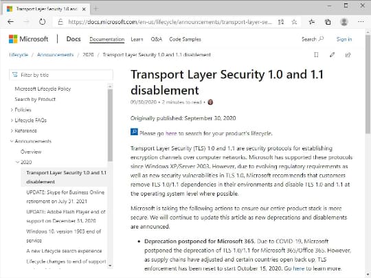 旧 Microsoft Edge Internet Explorer の Tls 1 0 1 1 対応は来年春にも削除へ 窓の杜