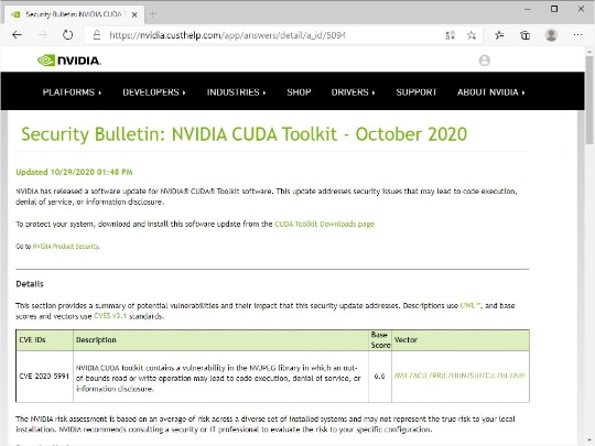 Nvidia Cuda Toolkit に脆弱性 任意のコード実行やdos 情報漏洩につながる恐れ 窓の杜