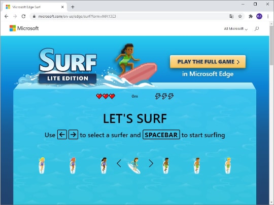 Microsoft Edge 内蔵のサーフィンゲームが他のwebブラウザーでも遊べるように 窓の杜