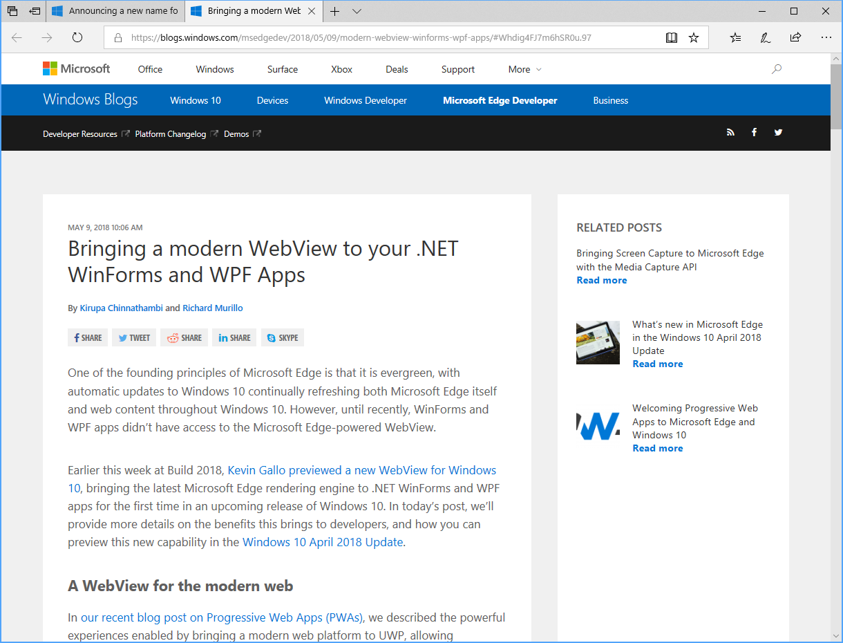 Winforms Wpfでも Microsoft Edge ベースのwebブラウザー