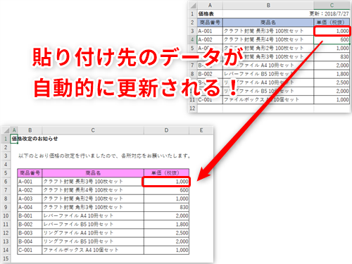 【Excel】価格改定を一度の修正で複数の表に反映したい ...