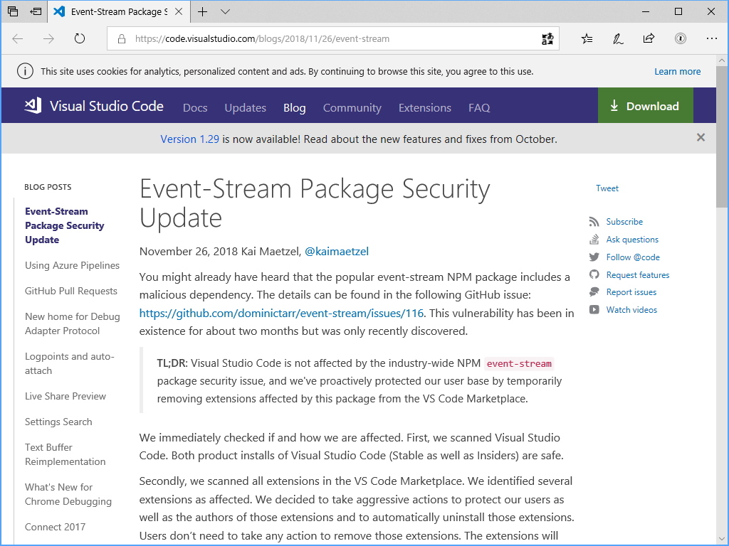 有名「npm」パッケージに仮想通貨を盗むコードが混入 ～「Visual Studio Code」拡張機能にも - 窓の杜