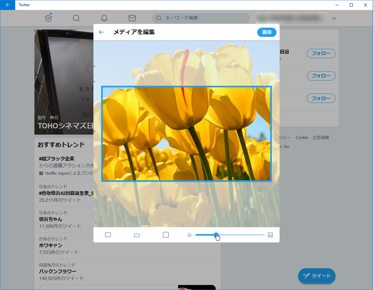 PWA版「Twitter」アプリに画像のトリミング機能が追加 - 窓の杜