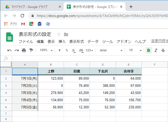 セルの書式設定が見付からない スプレッドシートで桁区切りや日付の表示形式を設定する方法 窓の杜