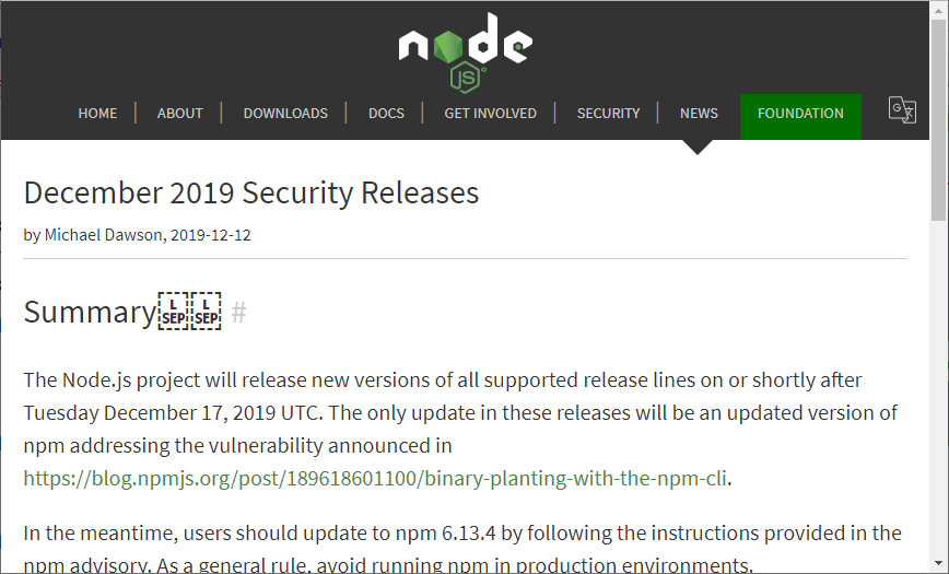 Node Js に Npm 由来の脆弱性 修正版のリリースを予告 窓の杜