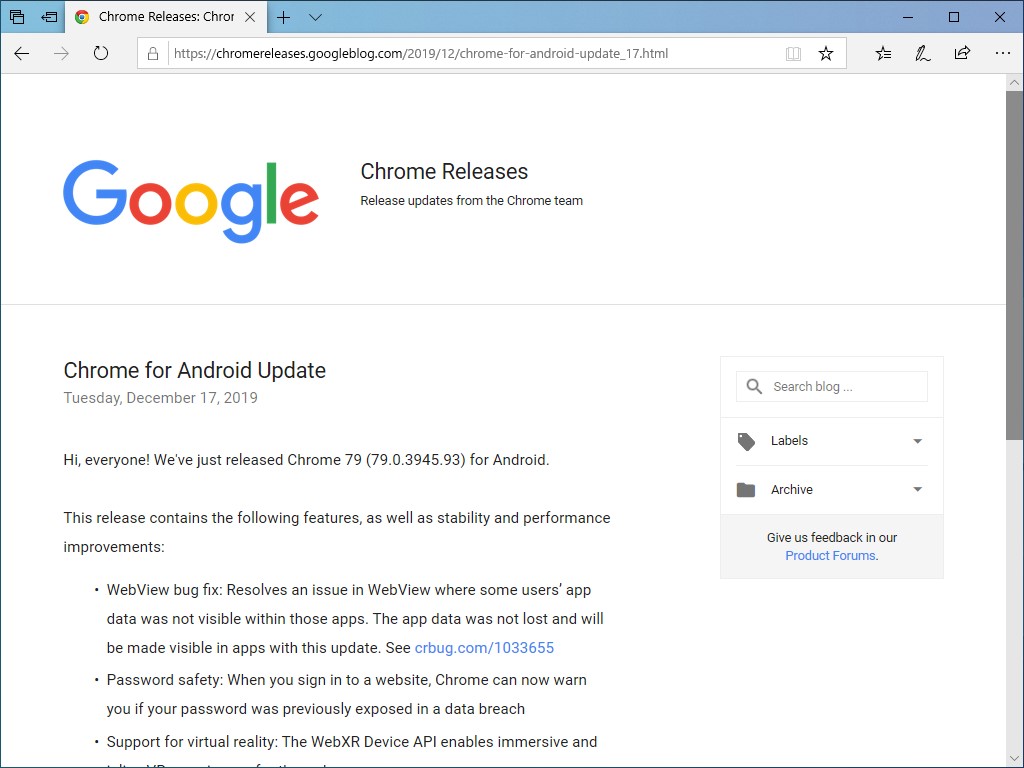 Webviewアプリからデータが消える問題を解決 Android向け Google Chrome 79 が再公開 窓の杜