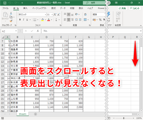 Excel 大きな表でのスクロール操作を減らしたい エクセルで見出し行や列を常に表示しておく方法 いまさら聞けないexcelの使い方講座 窓の杜