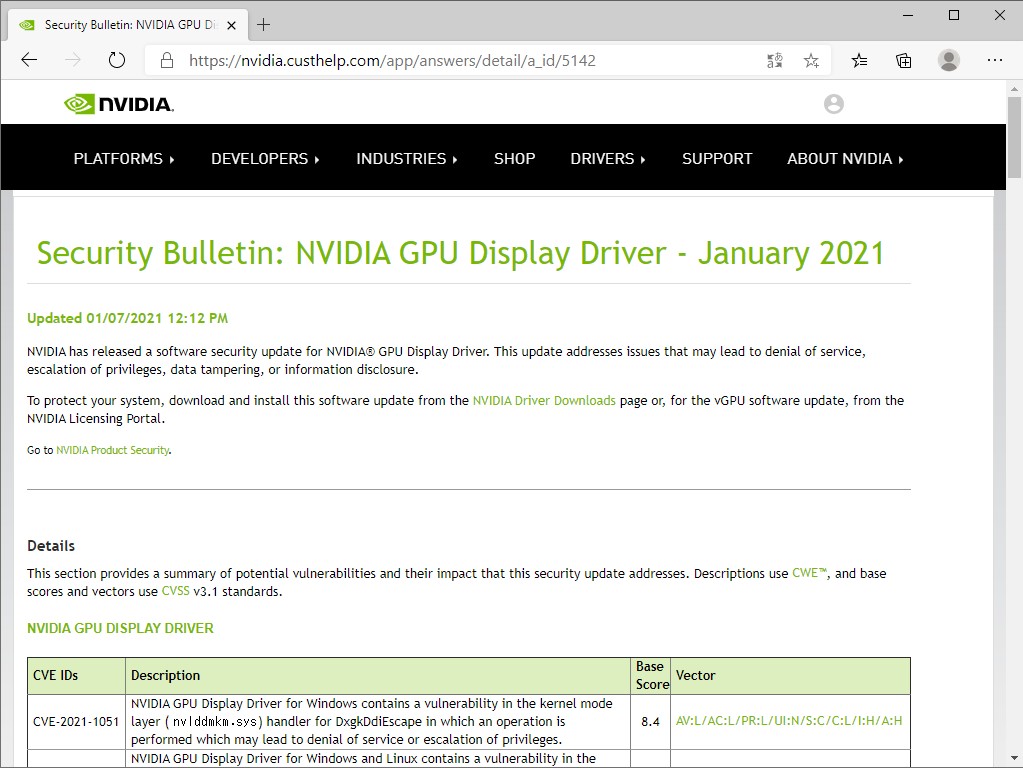 Nvidia製gpuドライバーに6件の脆弱性 21年1月のセキュリティ情報 窓の杜