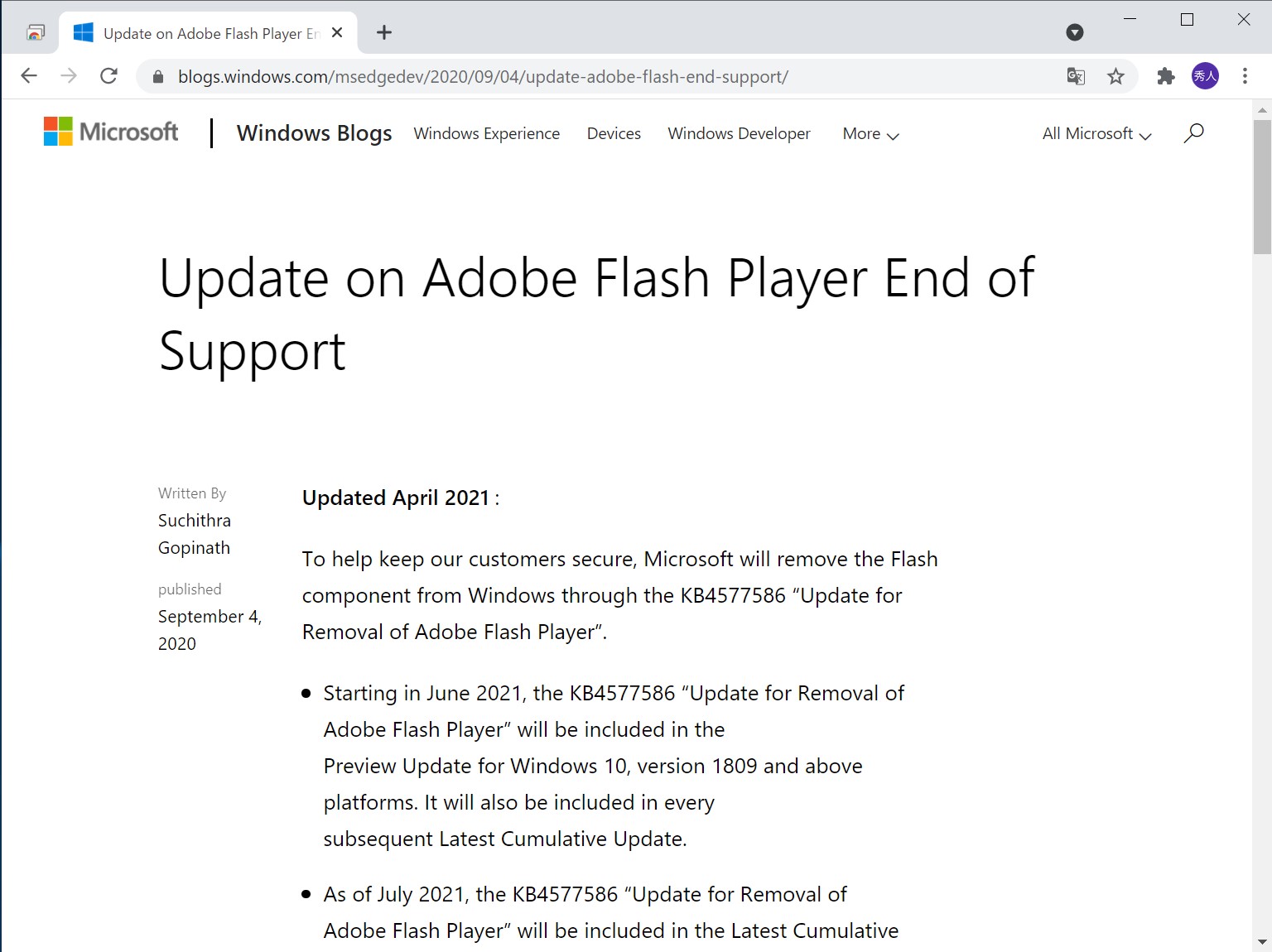 Flashの削除パッチ、Windowsの累積的更新プログラムに追加 ~全 Flashの削除パッチ、Windowsの累積的更新プログラムに追加 ~全