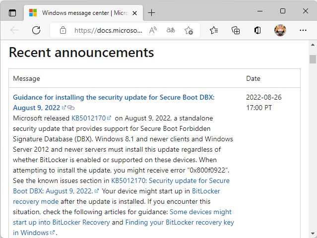 [B! BitLocker] BitLockerでトラブルの「KB5012170」、それでもインストールが必要／回復キーの管理を確認しよう