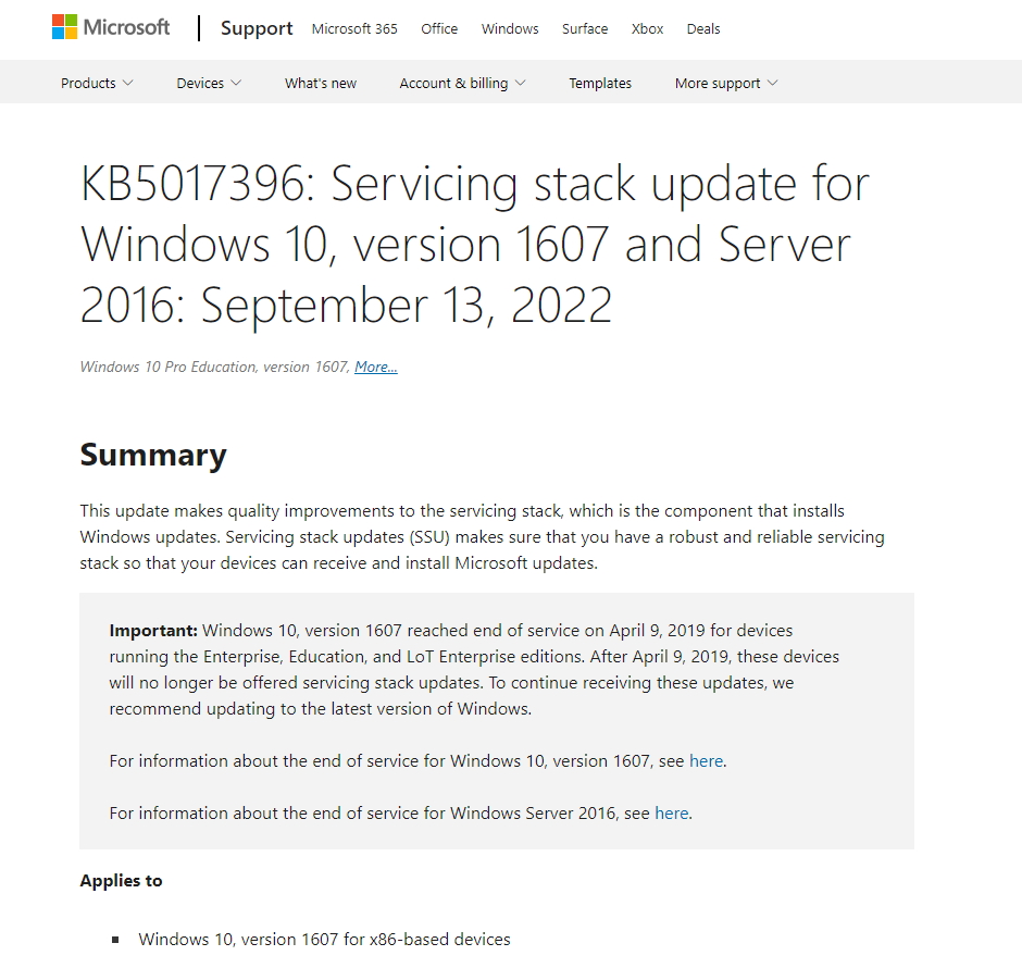 MicrosoftがWindows 10 バージョン 1607/Server 2016向けSSU「KB5017396」をリリース ほか