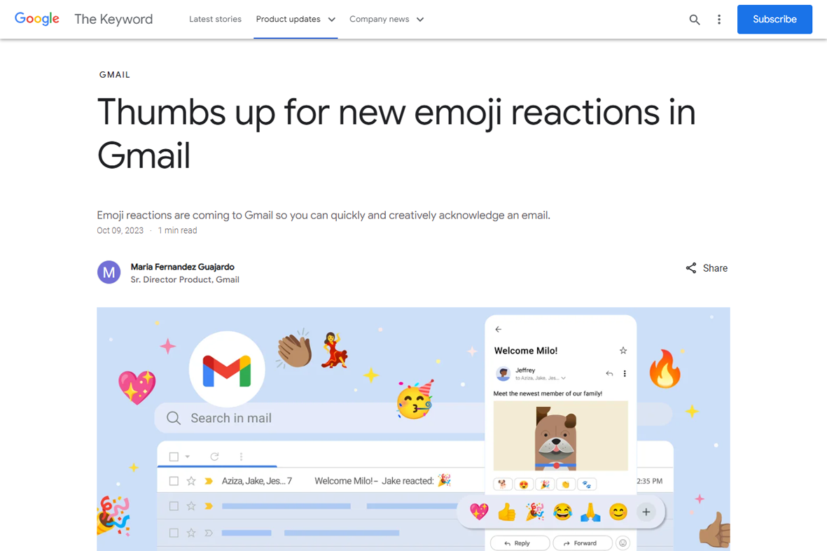 Gmail」に絵文字でのリアクション機能が新たに追加 - 窓の杜