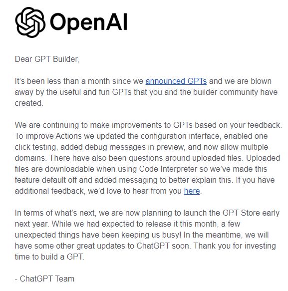 [B!] OpenAIが「GPT Store」のサービス開始を延期、12月から2024年初頭に／一方で“近いうちに「ChatGPT」にも ...