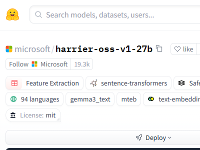 Microsoft、オープンソースの新しい埋め込みモデル「Harrier」を発表/「Gemini Embedding 2」を凌駕、次世代「Bing」検索やエージェントのグラウンディング基盤