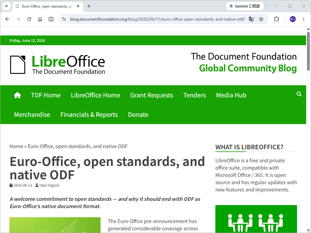 欧州発の新オフィススイート「Euro-Office」に、「LibreOffice」のTDFが物申す/「Microsoft Office」形式なんぞより「ODF」を“母語”とするべき【やじうまの杜】