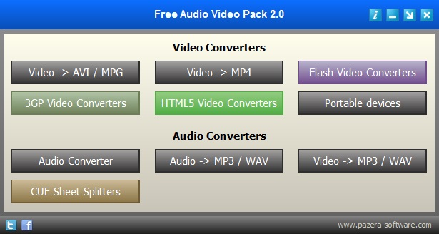 Free Audio Video Pack メディアファイルの変換ソフトを24種類収録